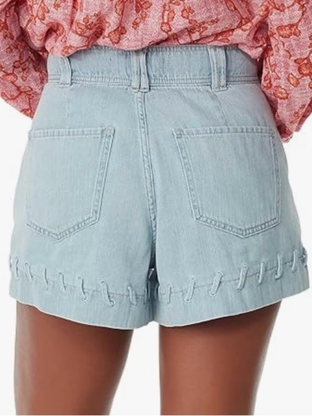 Sam Edelman Pale Blue High-Rise Denim Shorts with Loop Hem